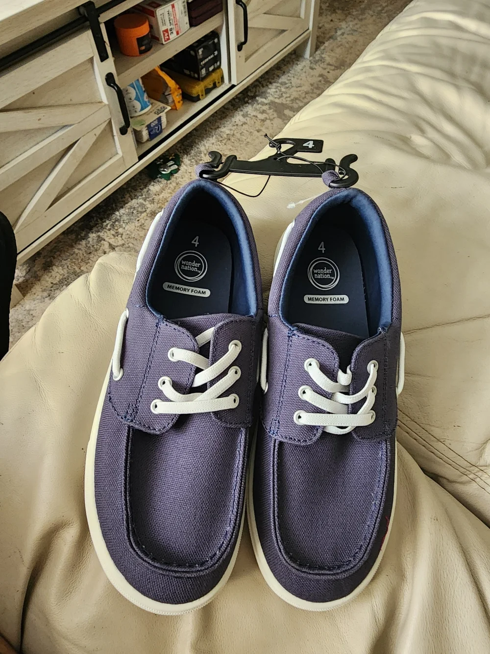 wonder nation Navy Canvas Boat Shoes with White Laces - Men’s Size 4